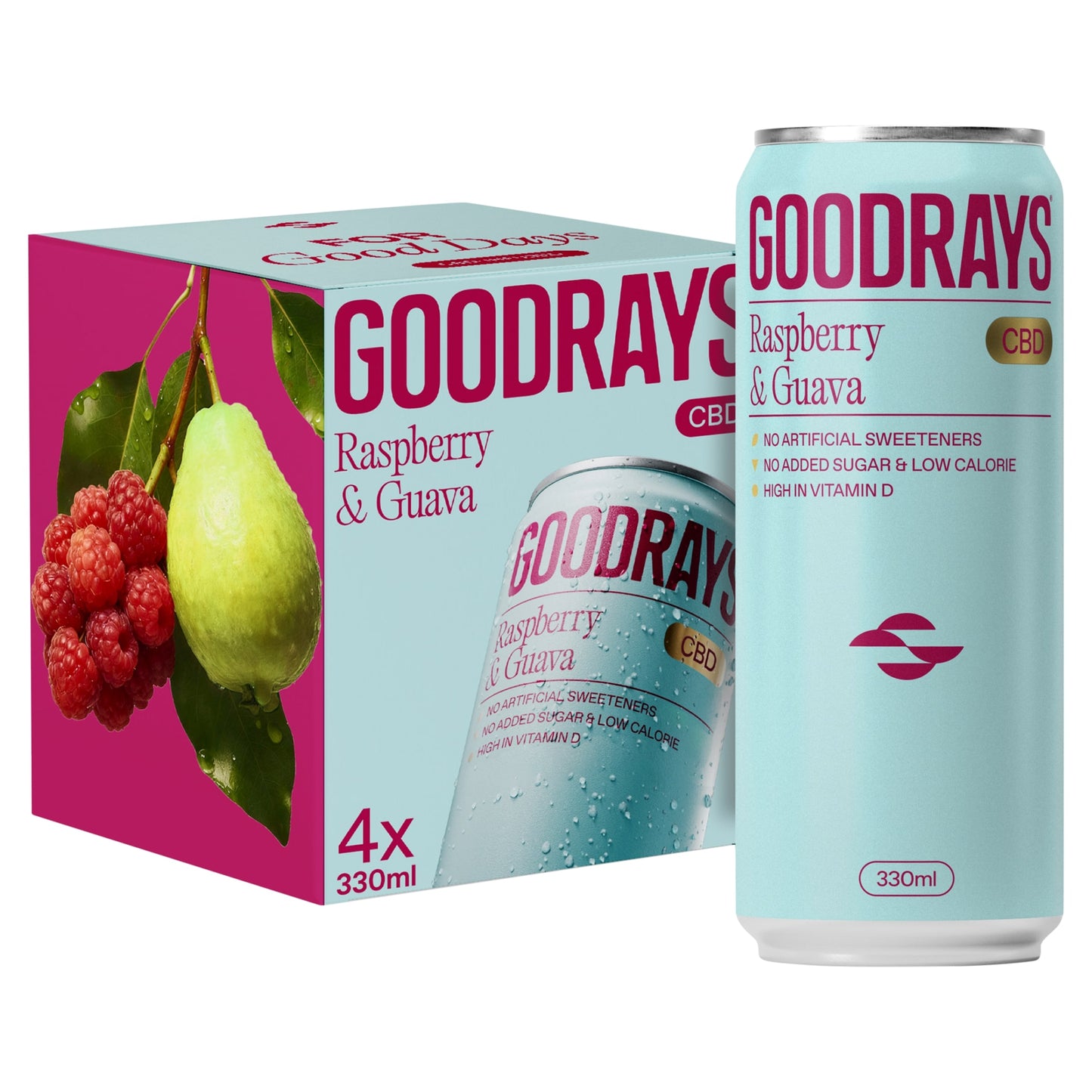 Goodrays CBD Raspberry & Guava Drink 4 x 330ml — image 1