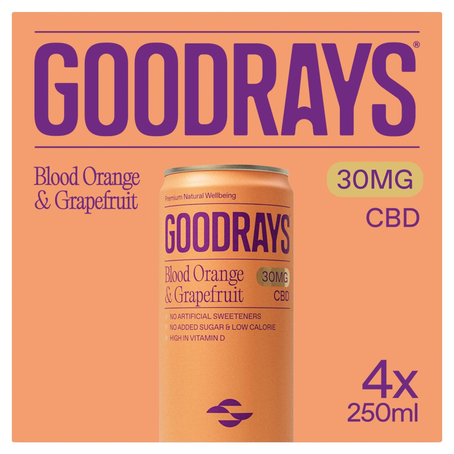 Goodrays Natural Cbd Blood Orange & Grapefruit Drink 4 X 250Ml — image 1