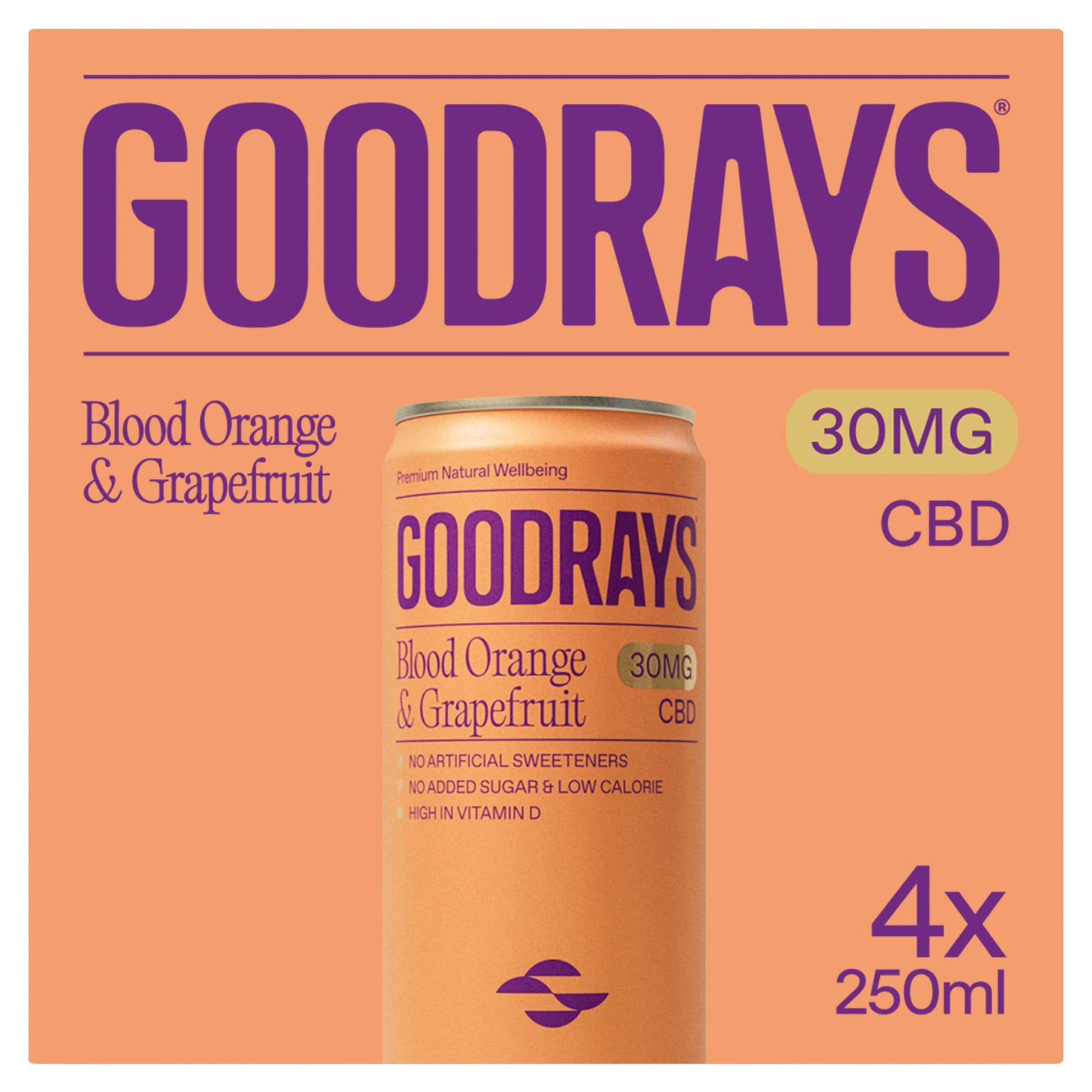 Goodrays Natural Cbd Blood Orange & Grapefruit Drink 4 X 250Ml — image 1