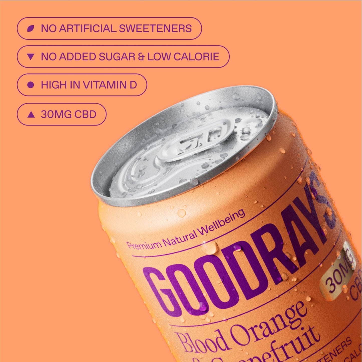 Goodrays Natural Cbd Blood Orange & Grapefruit Drink 4 X 250Ml — image 2