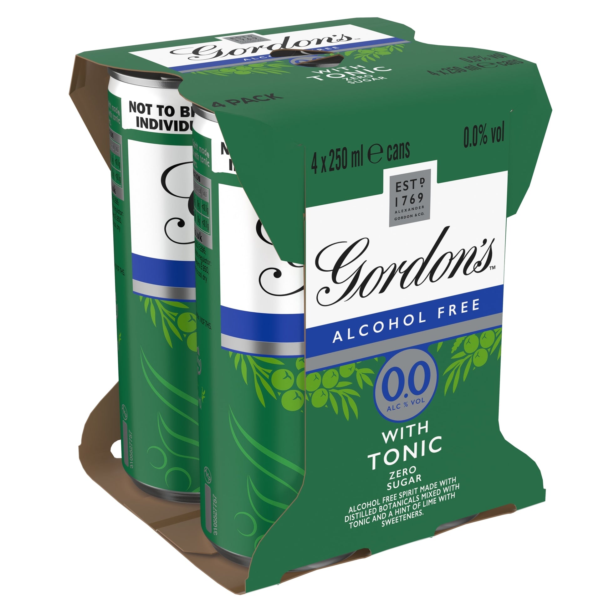 Gordon's Alcohol Free Spirit & Tonic with Lime Can 0% Vol 4x250ml — image 1