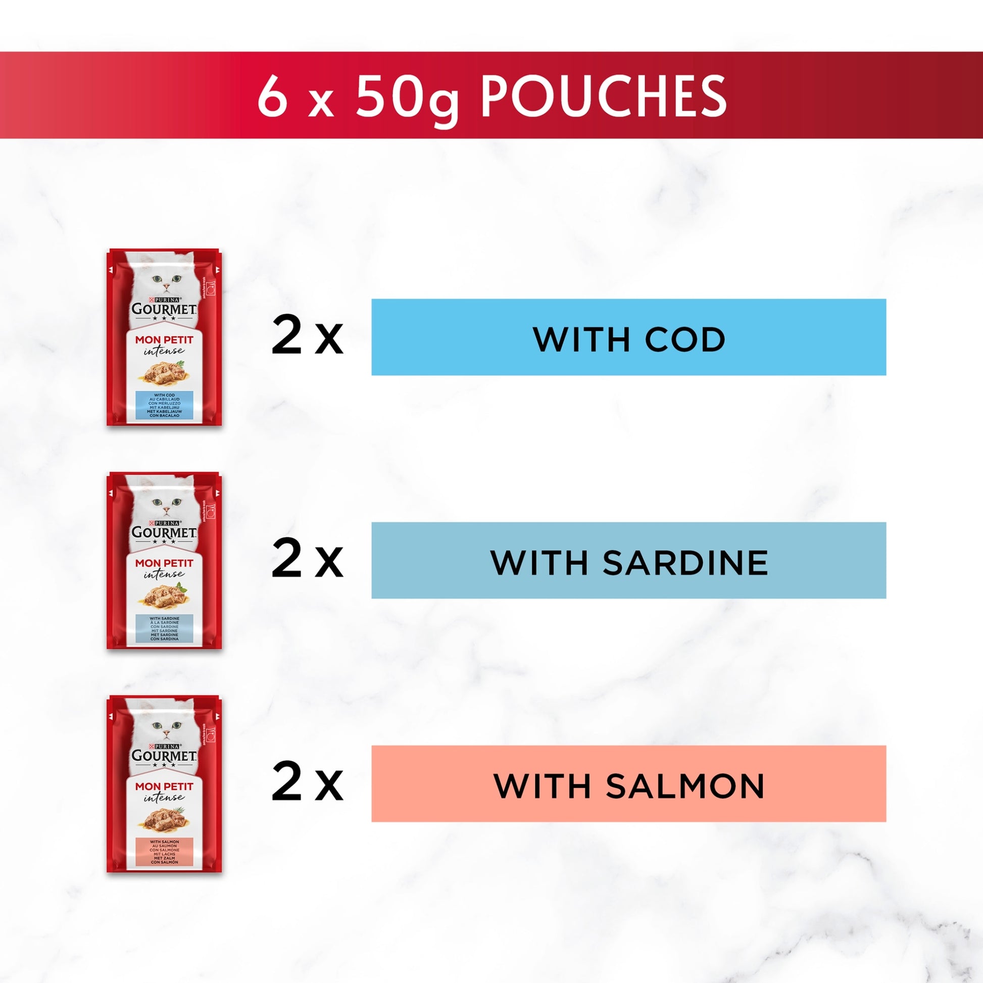 GOURMET Mon Petit Fish Variety Cod; Sardine; Salmon Wet Cat Food 6x50g — image 4