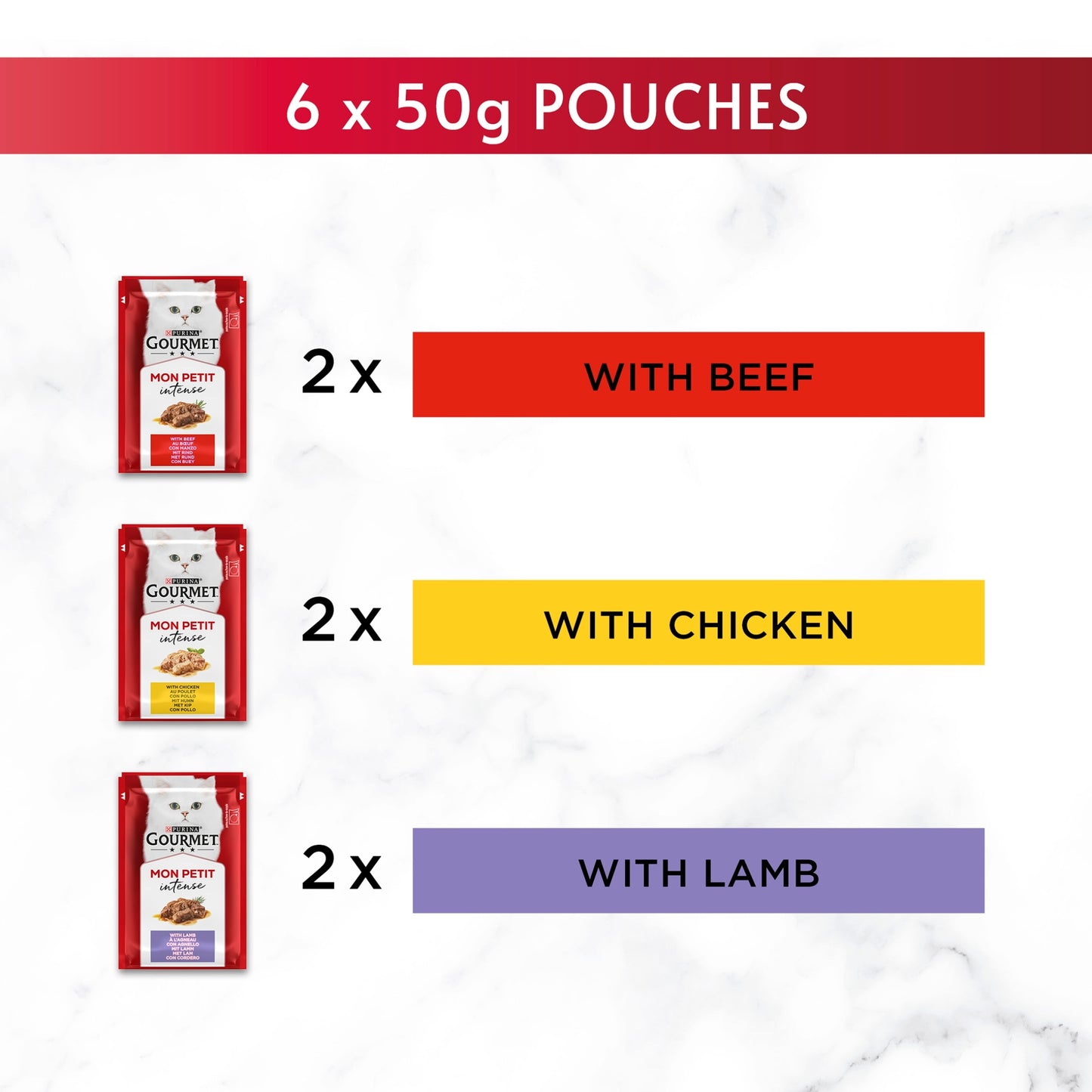 GOURMET Mon Petit Meaty Variety Beef; Chicken; Lamb Wet Cat Food 6x50g — image 4
