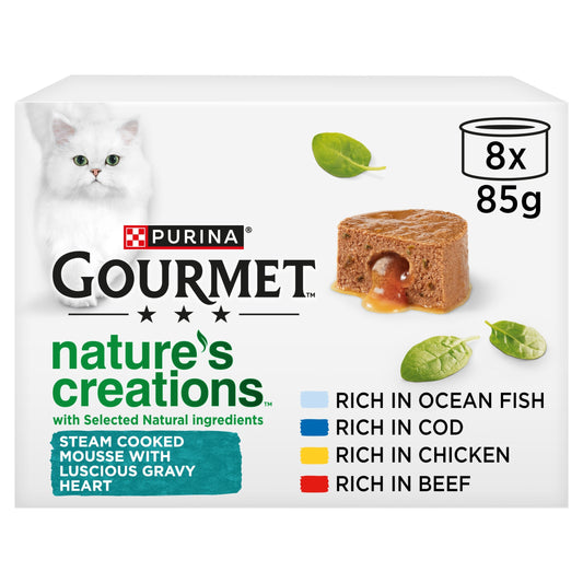 GOURMET Nature's Creations Gravy Heart Chicken Ocean Fish Wet Cat Food 8x85g — image 1
