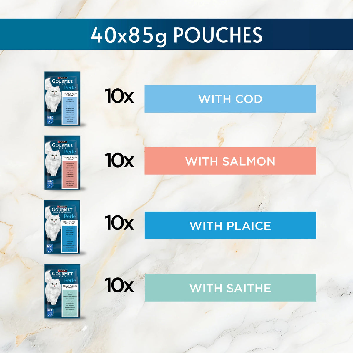 Gourmet Perle Ocean Flakes Cod, Salmon, Plaice, Saithe Wet Cat Food 40x85g — image 5