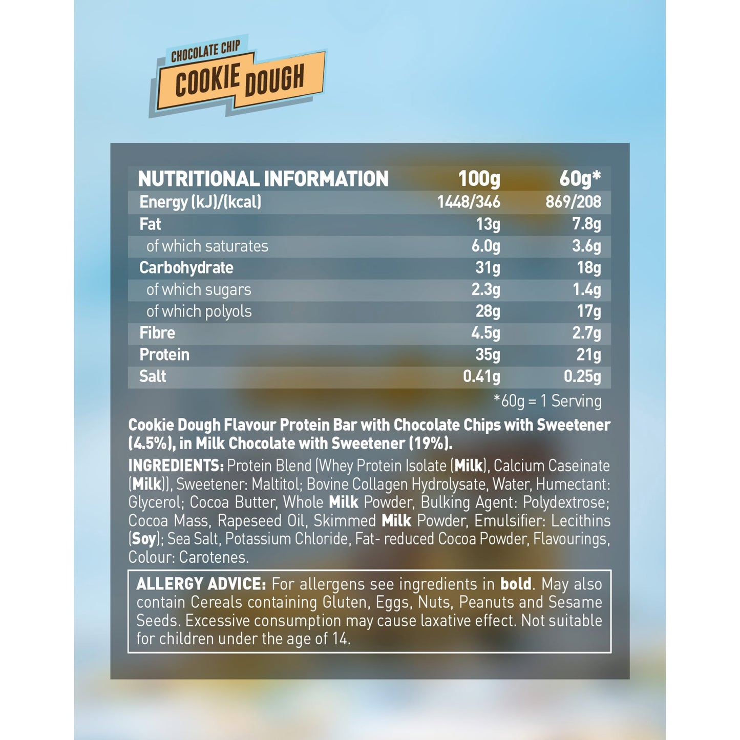 Grenade High Protein Low Sugar Bar Chocolate Chip Cookie Dough 60g — image 3