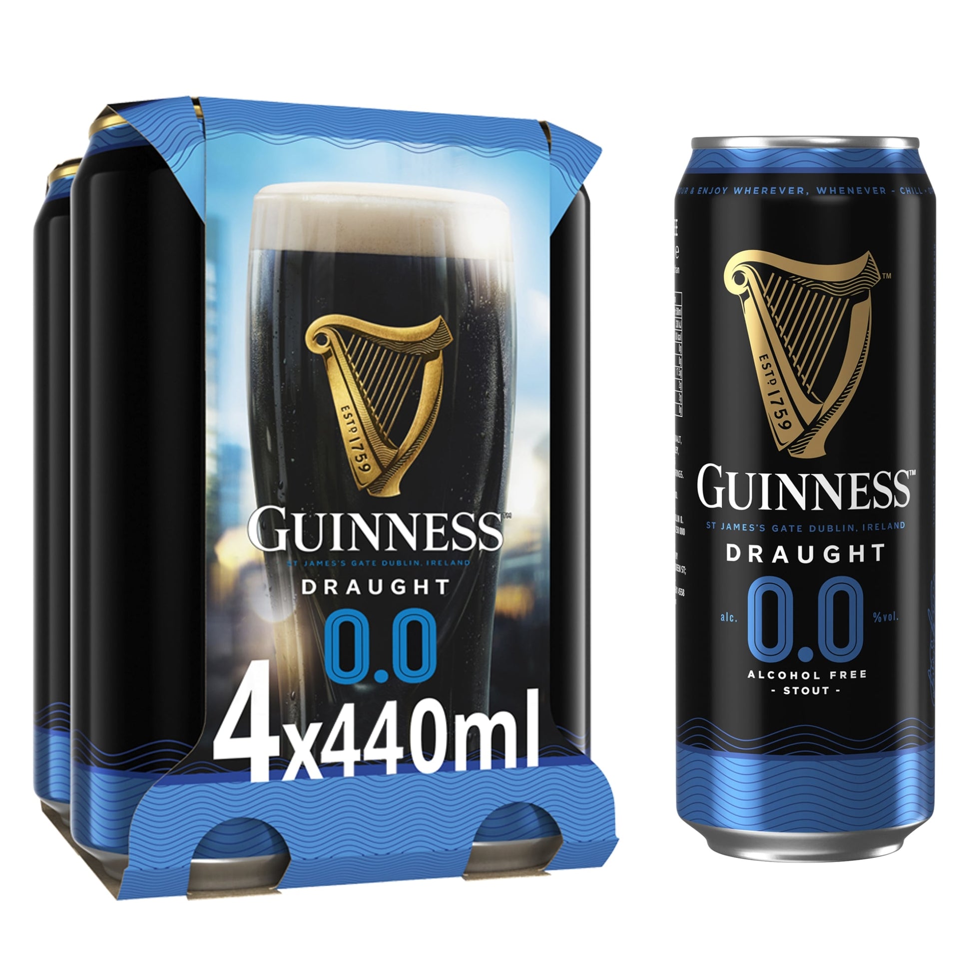 Guinness 0.0% Alcohol Free Draught Stout 4X440ml — image 1