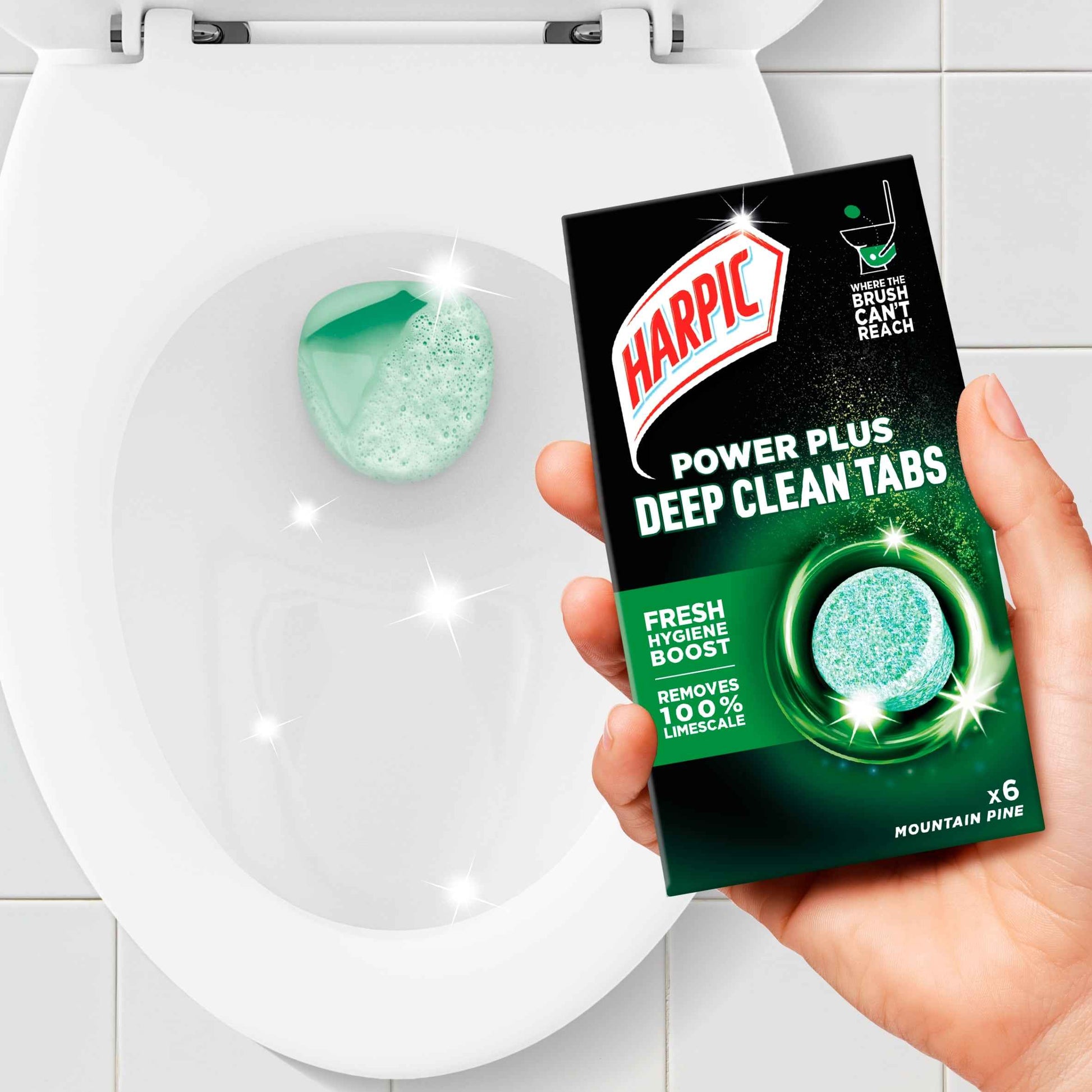 HARPIC Power Plus Deep Clean Mountain Pine Tabs 6 Pack 135g