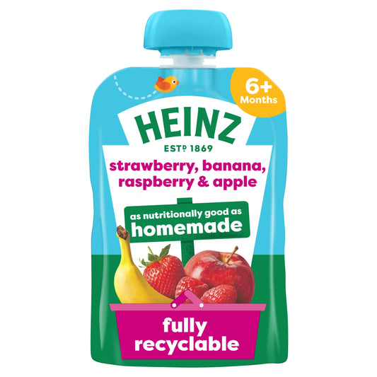 Heinz Strawberry, Raspberry & Banana Baby Food Fruit Puree Pouch 100g — image 1