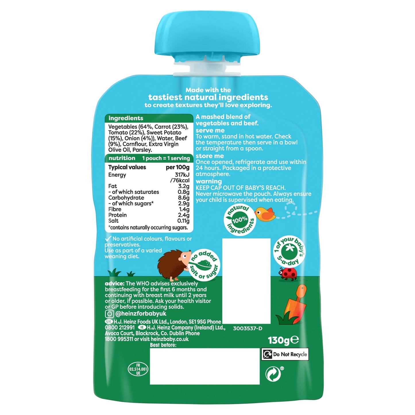 Heinz Sweet Potato & Beef Casserole Baby Food Pouch 130g — image 2
