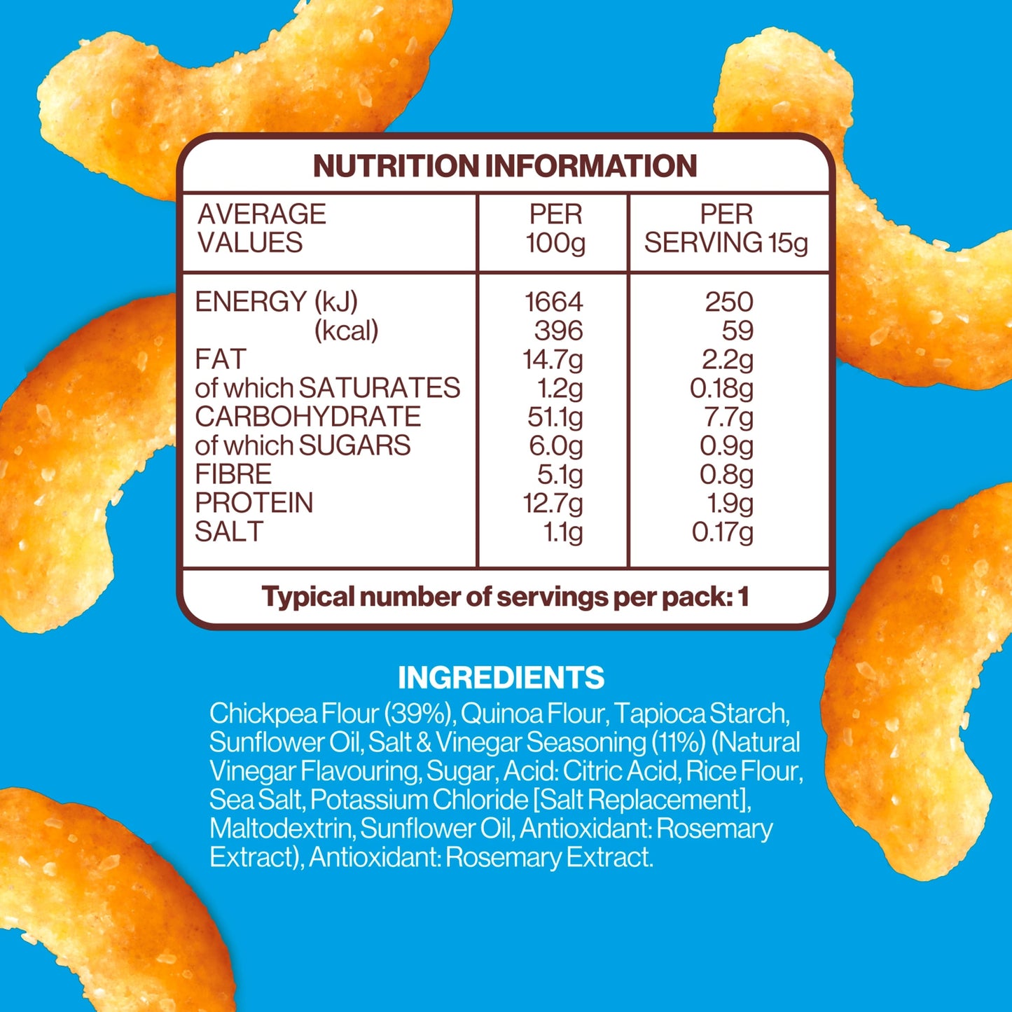 Hippeas Salt & Vinegar Vibes Chickpea Puff Snacks 5 Pack 15g — image 2