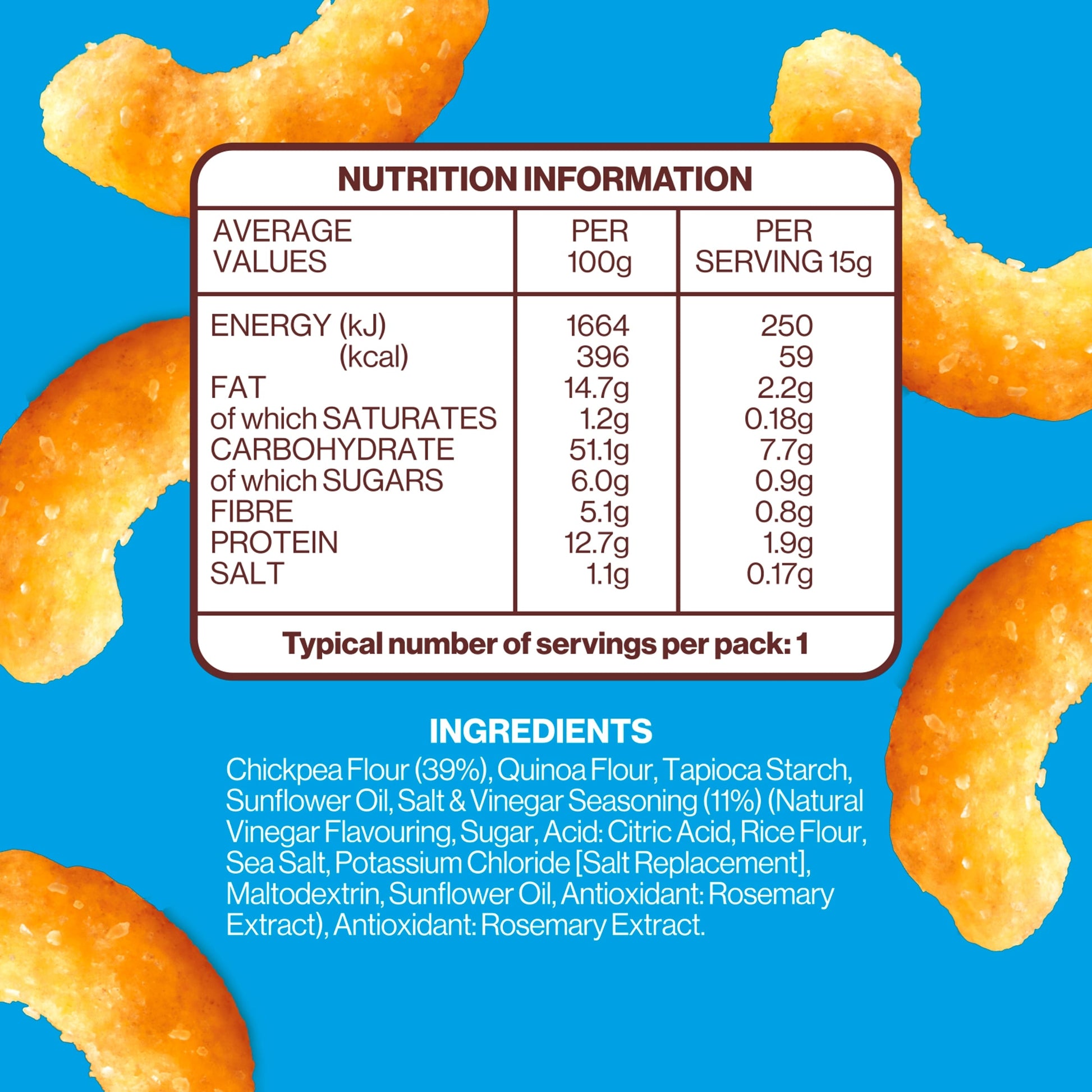 Hippeas Salt & Vinegar Vibes Chickpea Puff Snacks 5 Pack 15g — image 2