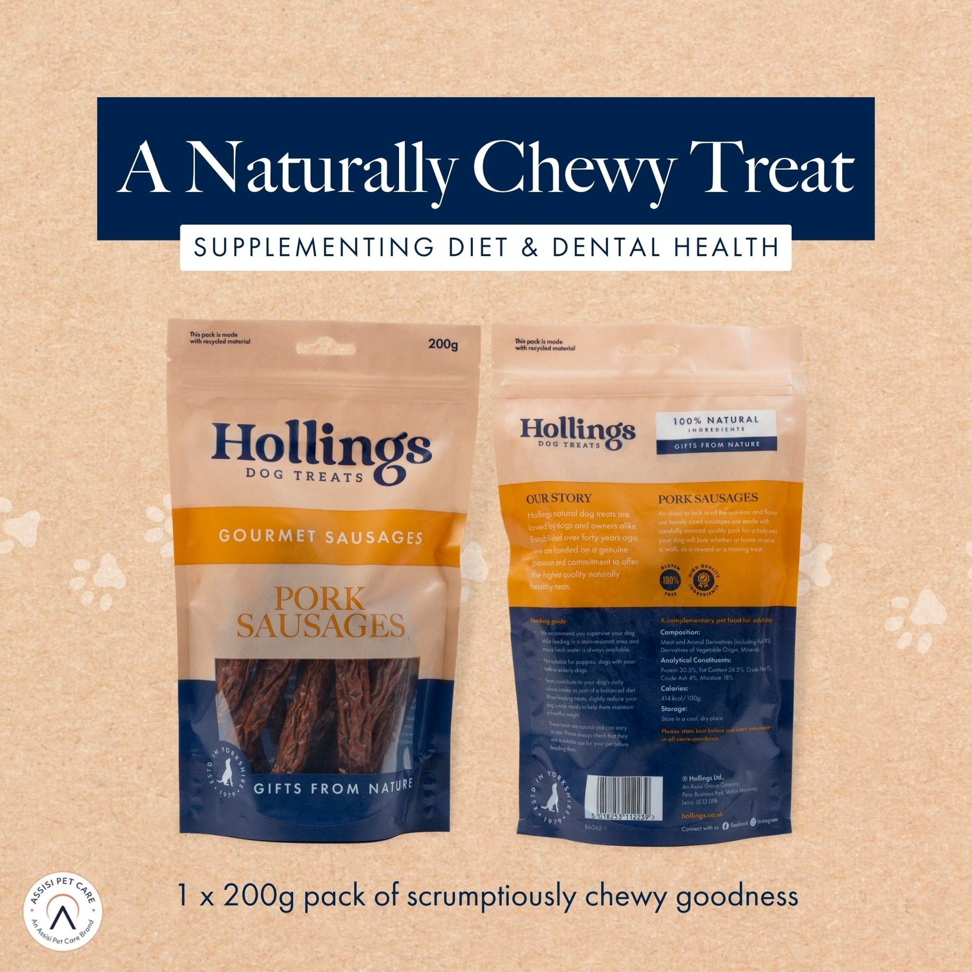 Hollings Pork Sausages Natural Dog Treats 200g — image 2