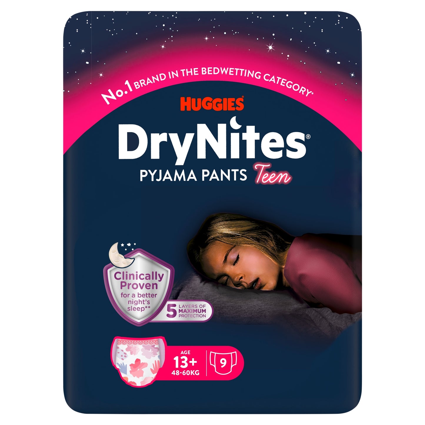 Huggies DryNites Bedwetting Pyjama Nappy Pants Girl 13Yrs+ x9 — image 1