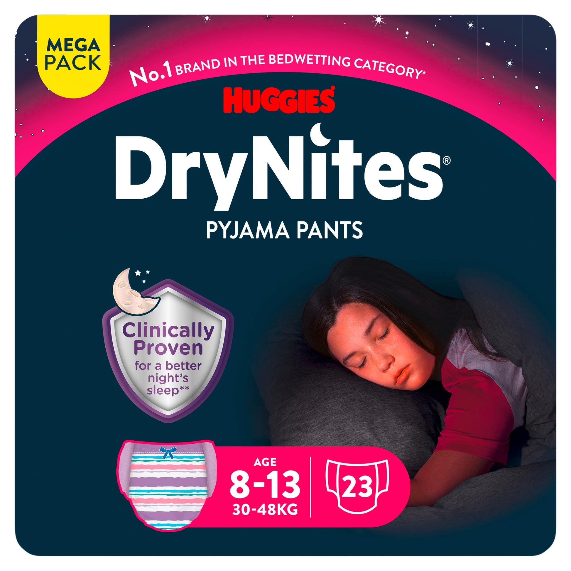Huggies DryNites Bedwetting Pyjama Nappy Pants Girl 8-13Yr x 23 — image 1