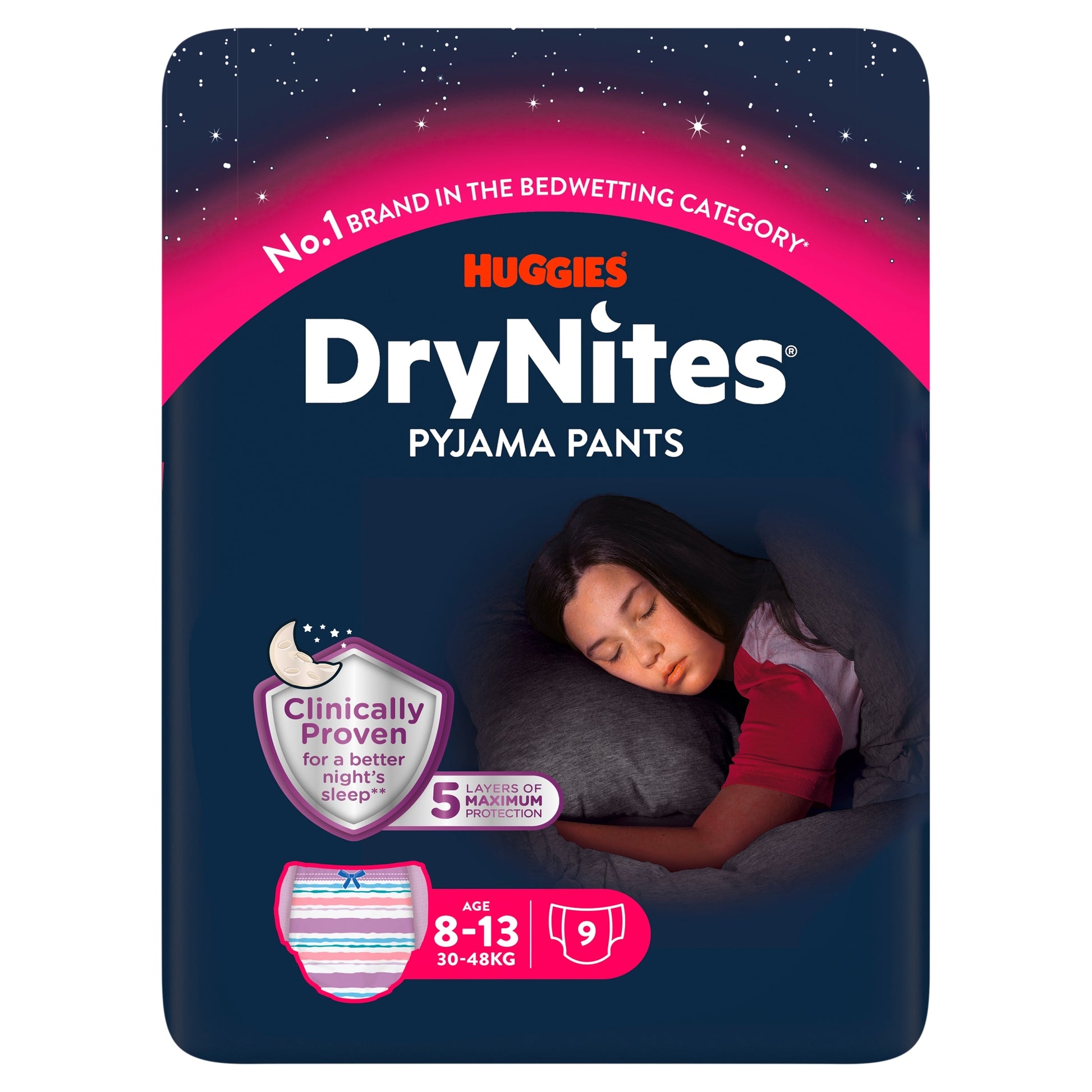 Huggies DryNites Bedwetting Pyjama Nappy Pants Girl 8-13Yr x 9 — image 1