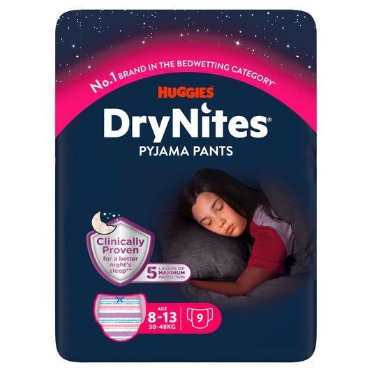 Huggies DryNites Bedwetting Pyjama Nappy Pants Girl 8-13Yr x 9 — image 1