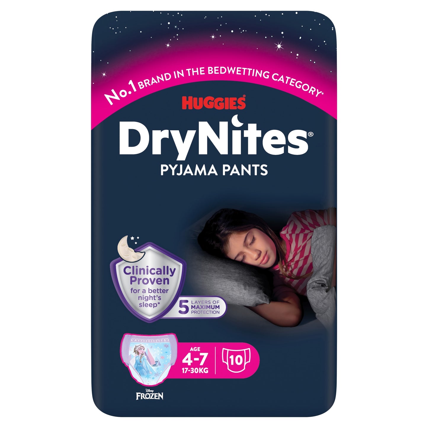 Huggies DryNites Bedwetting Pyjama Nappy Pants Girls 4-7Yr x10 — image 1