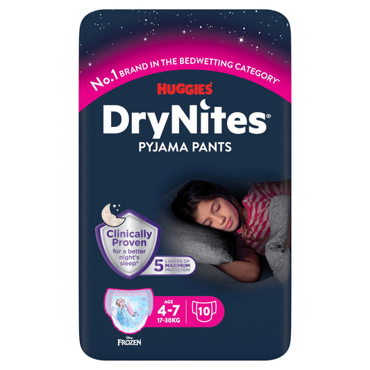 Huggies DryNites Bedwetting Pyjama Nappy Pants Girls 4-7Yr x10 — image 1