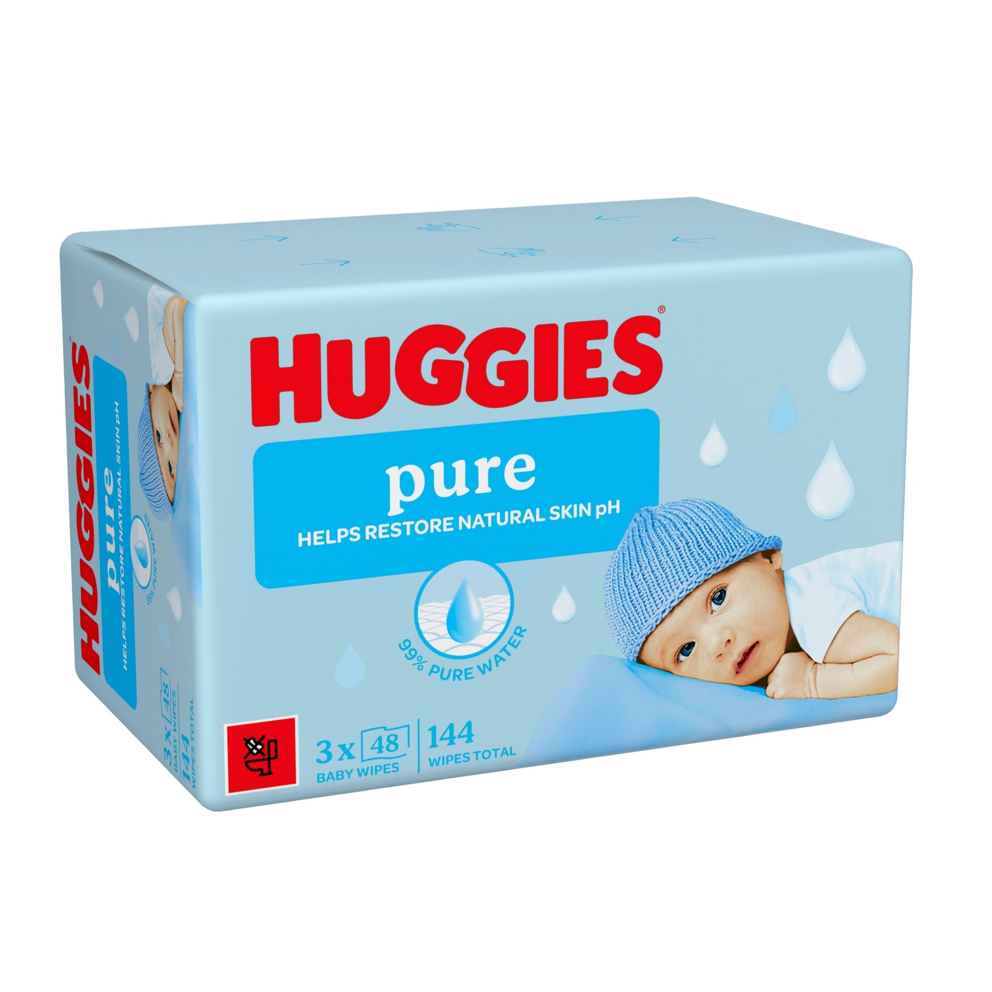Huggies Pure 0% Plastic Baby Wipes 3x48 144 Wipes — image 3