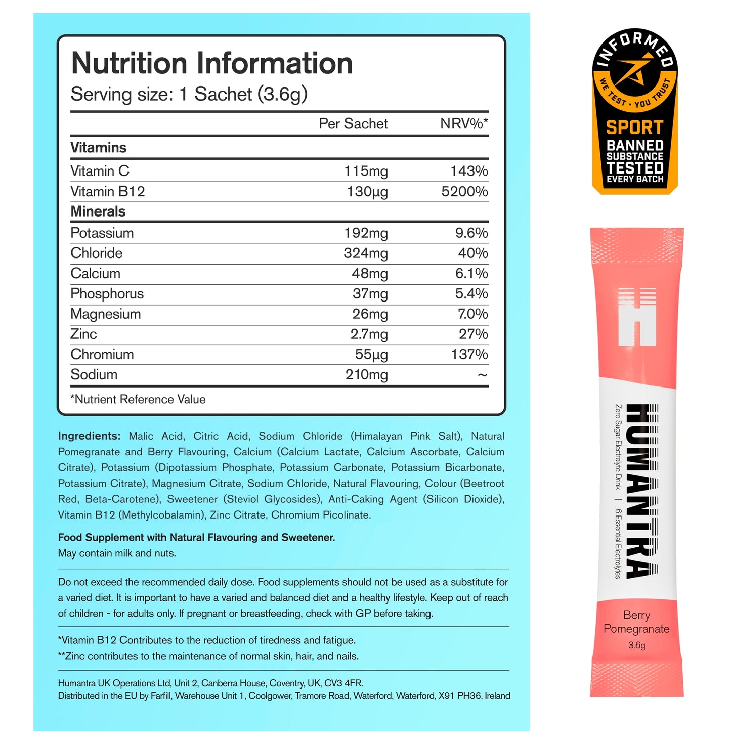 Humantra Berry Pomegranate Zero Sugar Electrolyte Drink 3 x 3.6g Sachets — image 4
