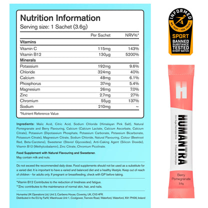 Humantra Berry Pomegranate Zero Sugar Electrolyte Drink 3 x 3.6g Sachets — image 4