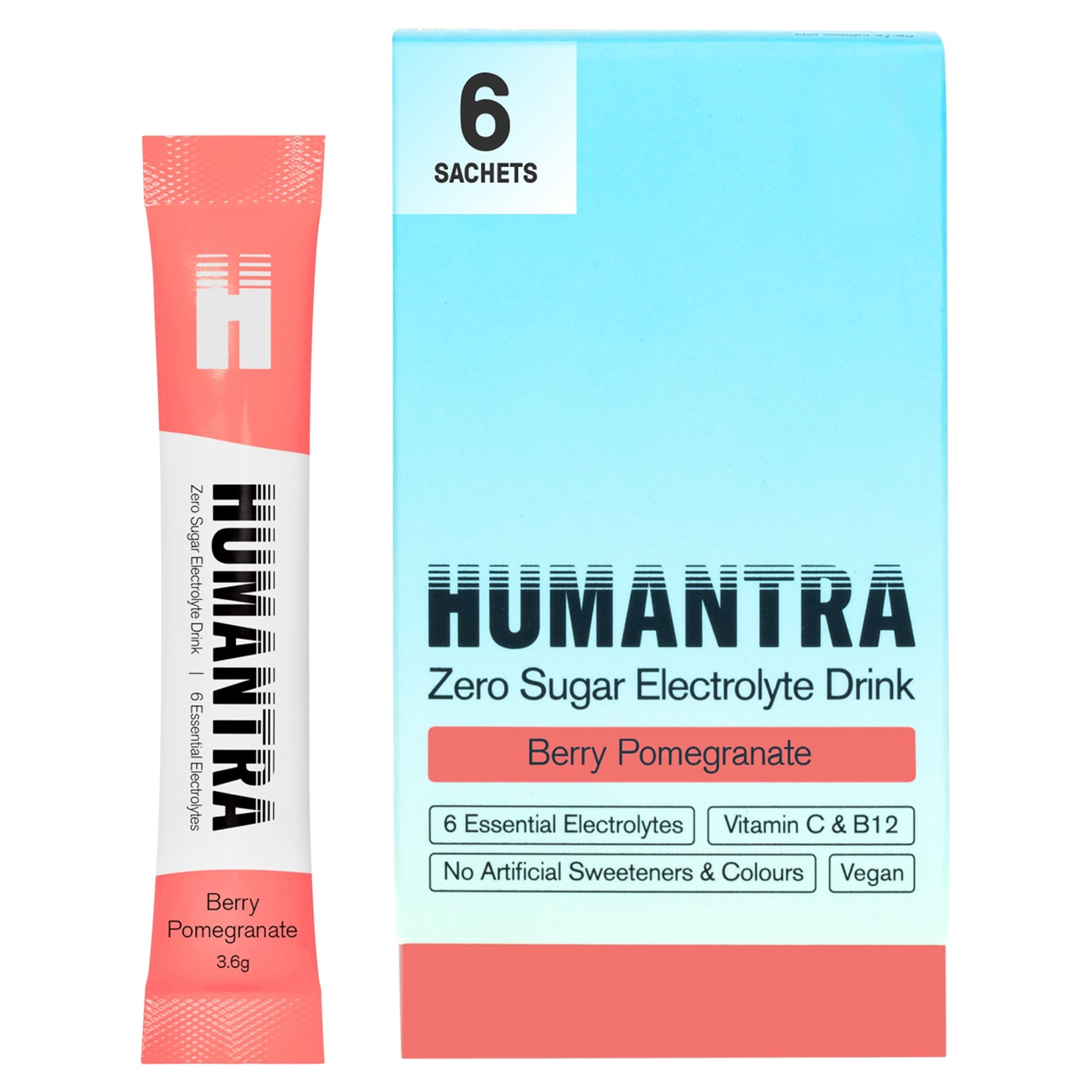 Humantra Berry Pomegranate Zero Sugar Electrolyte Drink 6 x 3.6g Sachets — image 1