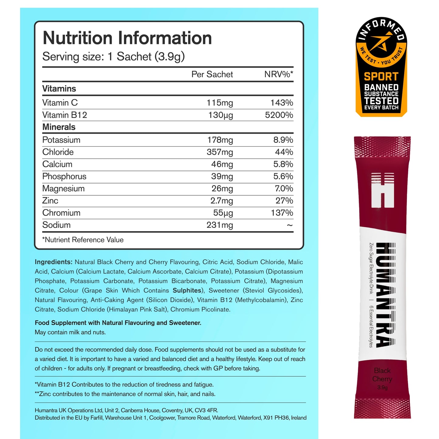 Humantra Black Cherry Zero Sugar Electrolyte Drink 3 x 3.9g Sachets — image 5