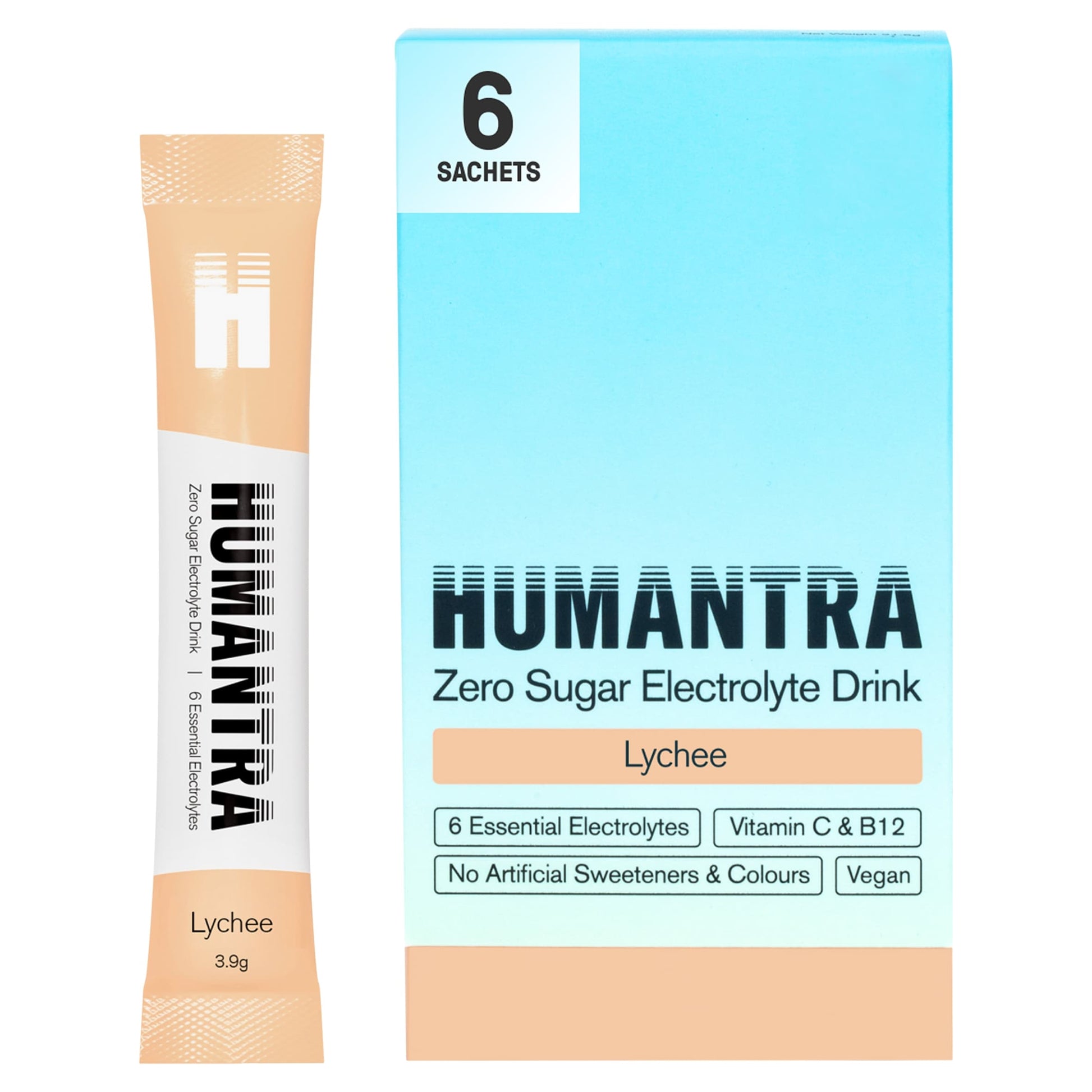 Humantra Lychee Zero Sugar Electrolyte Drink 6 x 3.9g Sachets — image 1