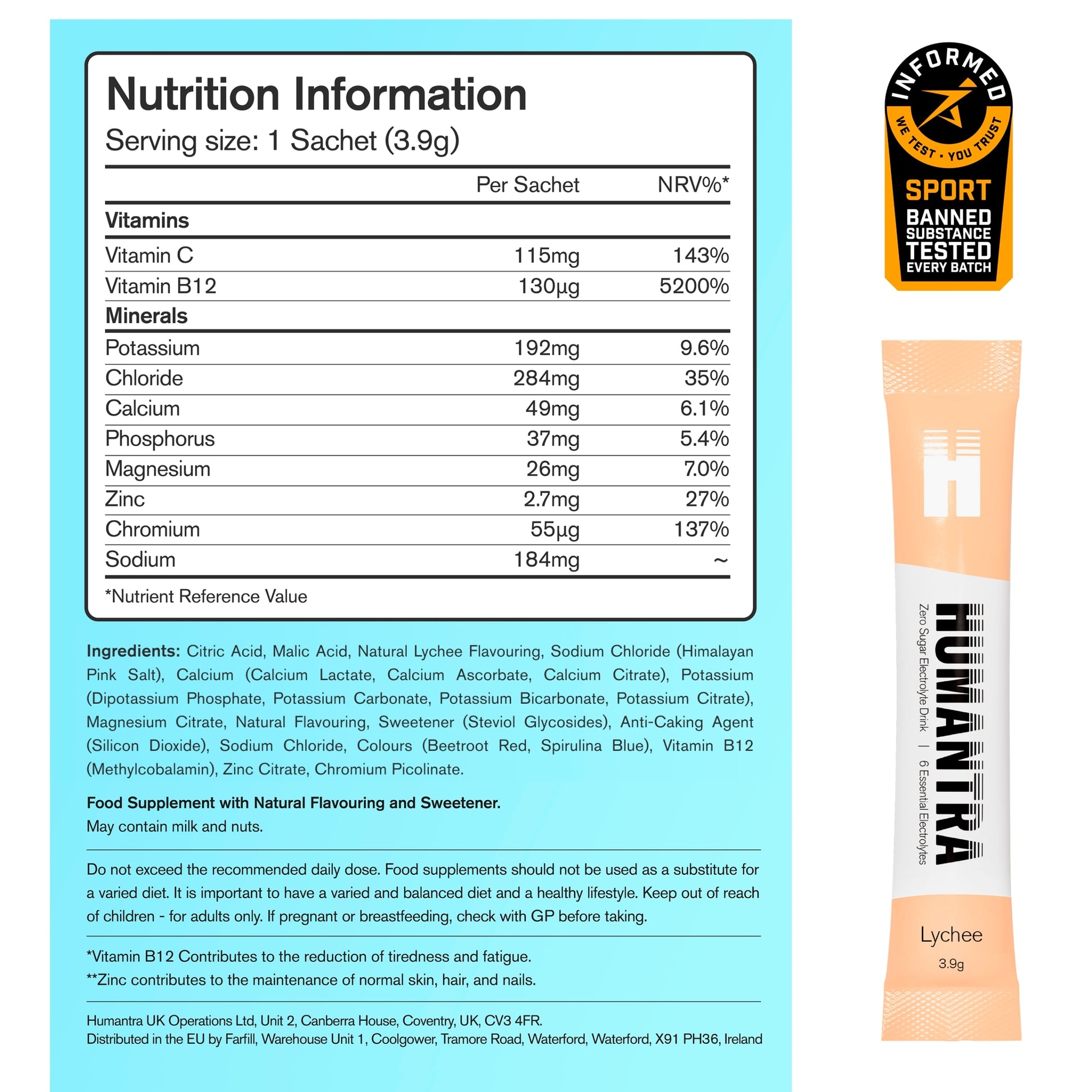 Humantra Lychee Zero Sugar Electrolyte Drink 6 x 3.9g Sachets — image 5