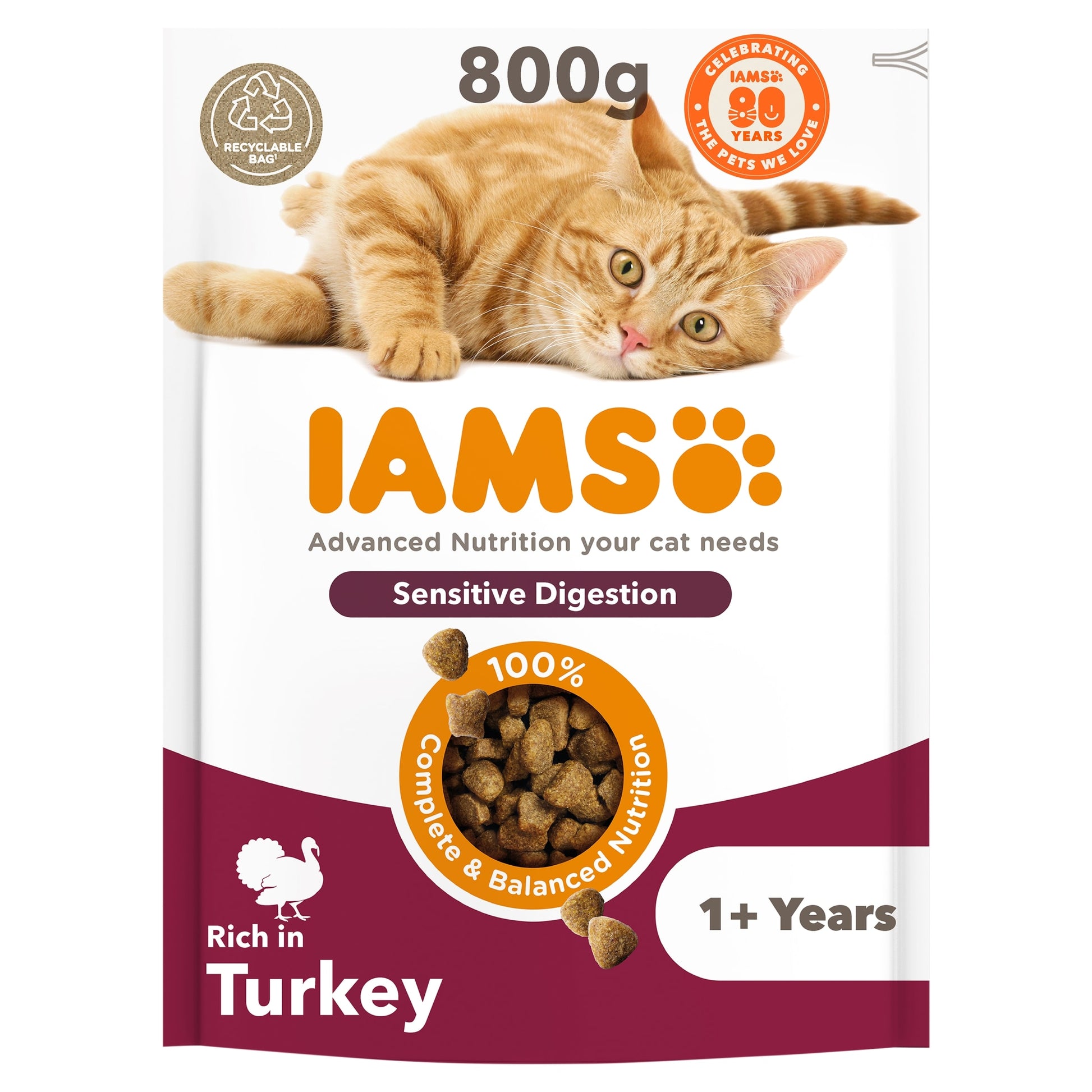 IAMS Adult Sensitive Dry Cat Food Turkey 800g — image 1
