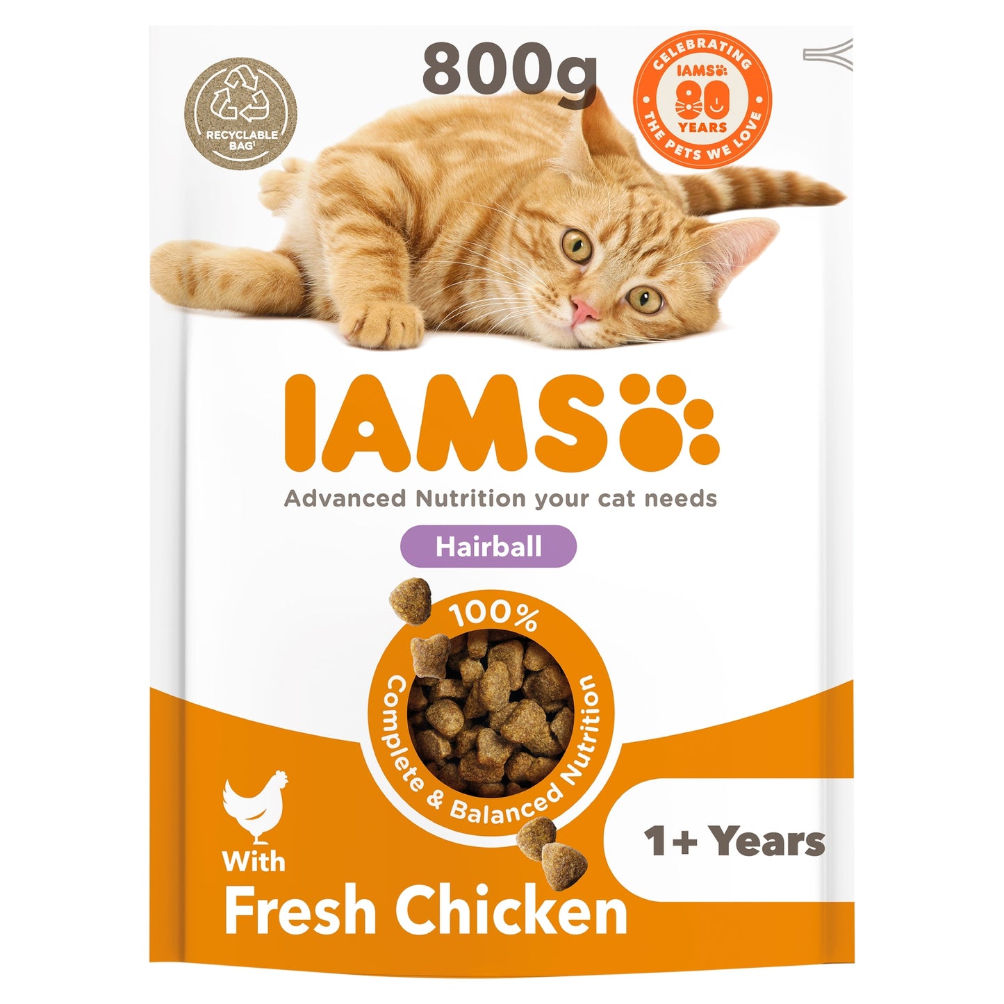 IAMS Hairball Dry Cat Food Chicken 800g — image 1