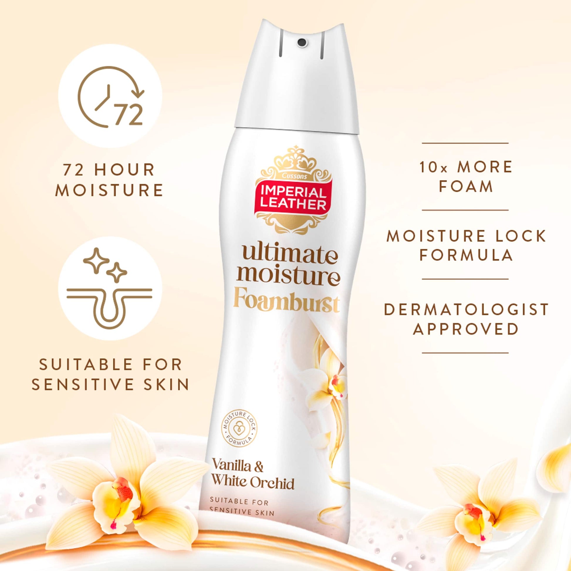 IMPERIAL LEATHER ULTIMATE MOISTURE FOAMBURST VANILLA & WHITE ORCHID 200ML — image 3