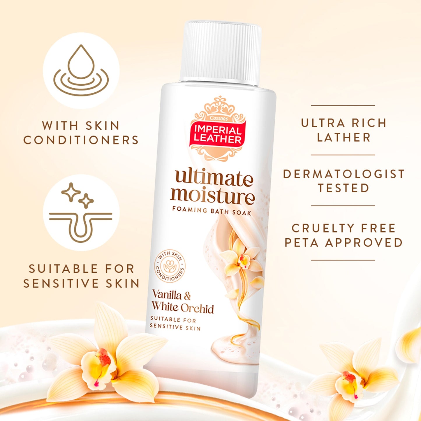 IMPERIAL LEATHER ULTIMATE MOISTURE VANILLA & WHITE ORCHID BATH 450 ML — image 2