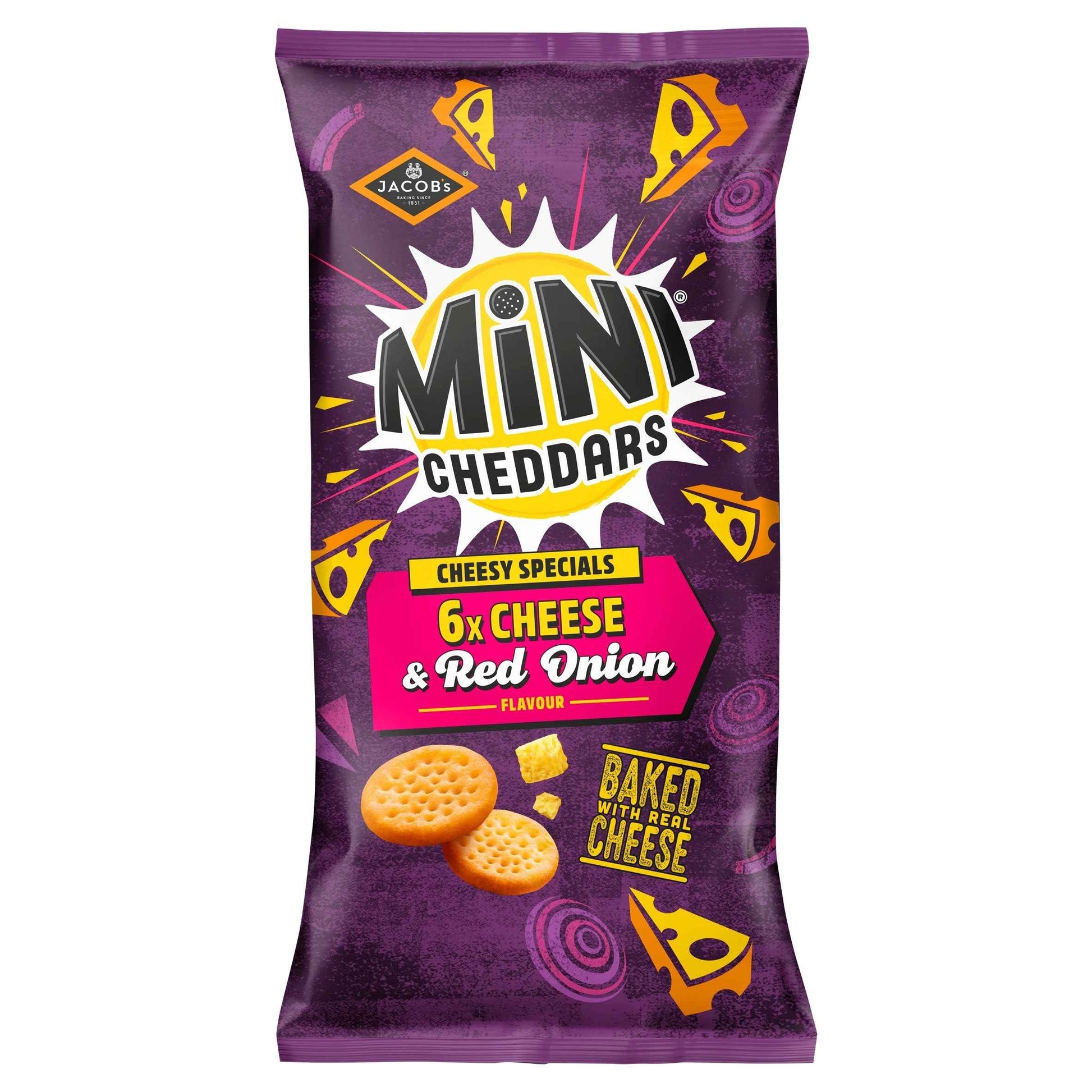 JACOB'S Mini Cheddars Cheese & Red Onion Flavour 6 Pack 138g