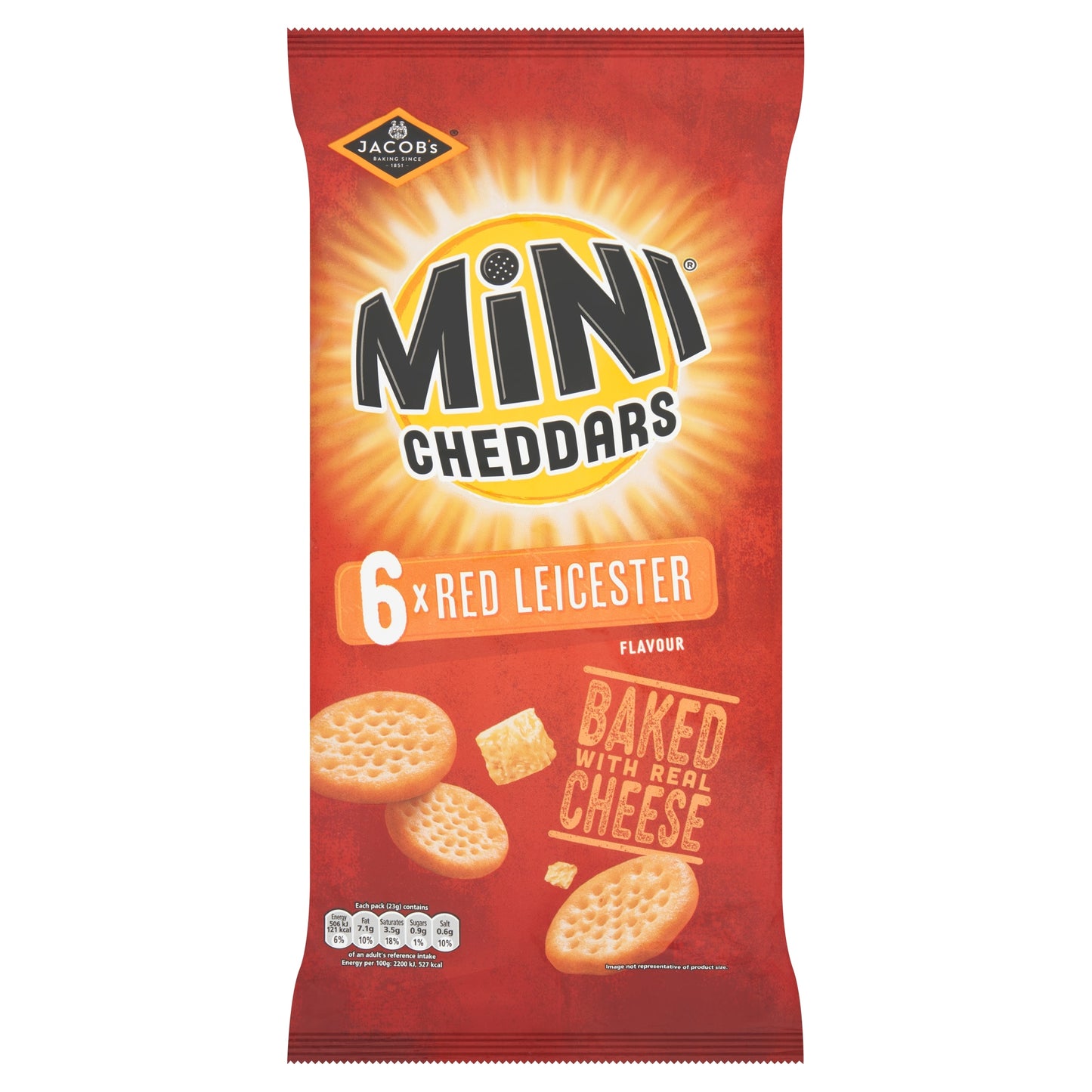 Jacob's Mini Cheddars Multipack Snacks - Red Leicester 6x23g — image 1