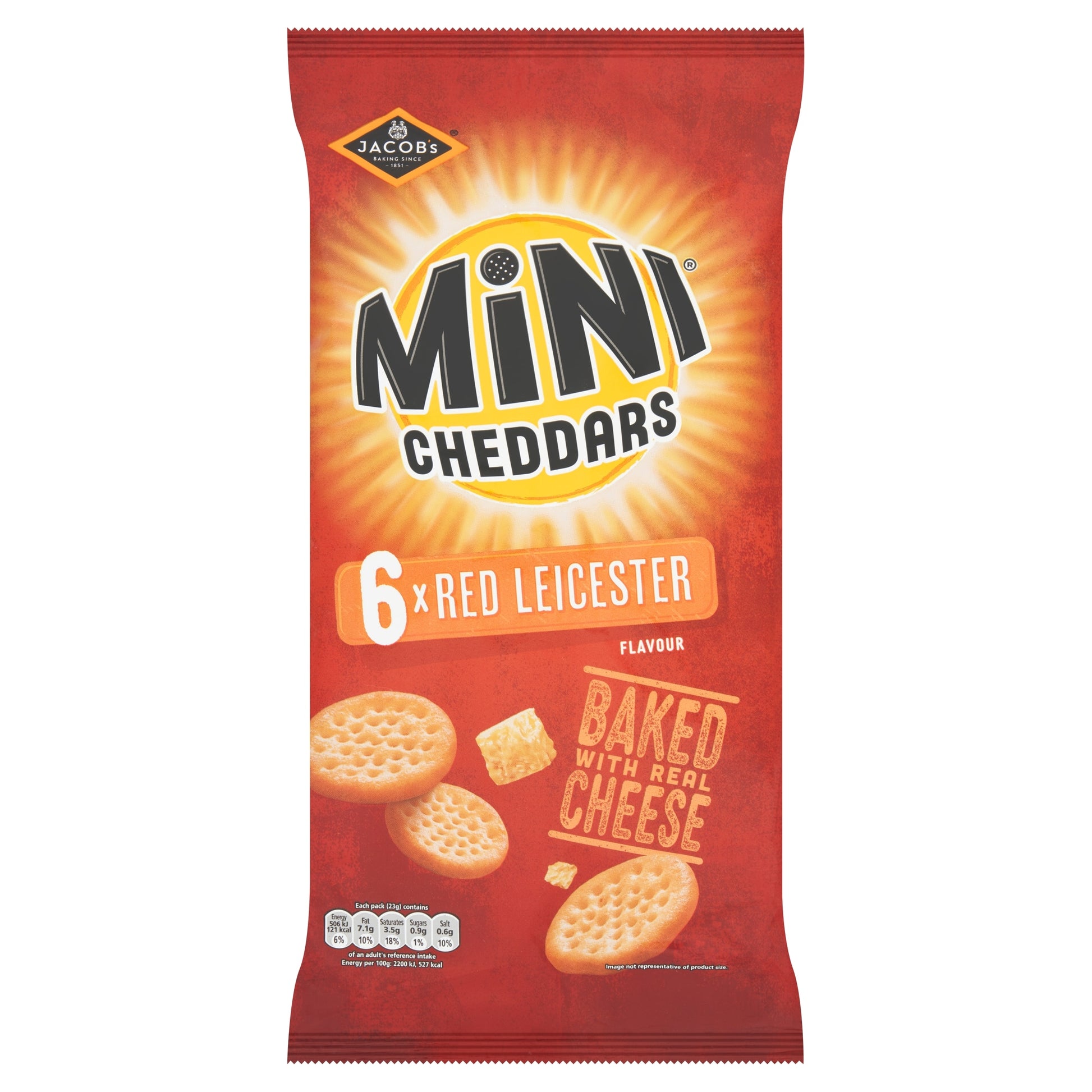 Jacob's Mini Cheddars Multipack Snacks - Red Leicester 6x23g — image 1
