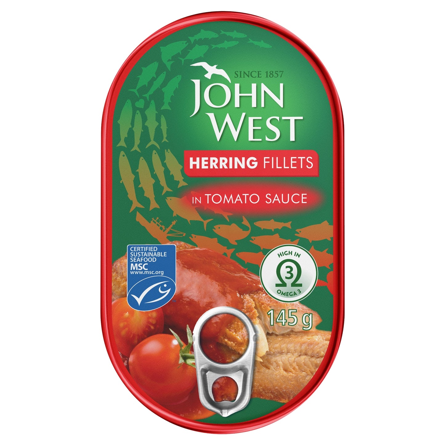 John West Herring Fillets Tomato Sauce 145G — image 1