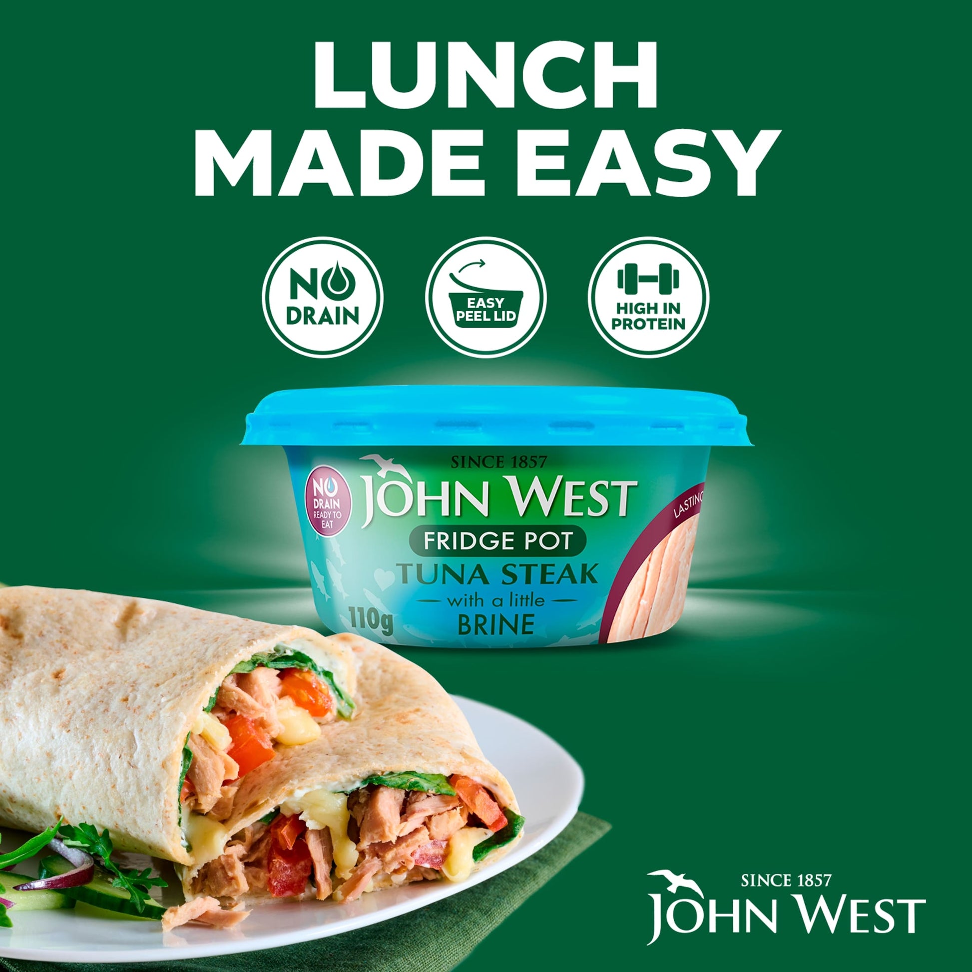 John West No Drain Fridge Pot Tuna Steak with a Little Brine 110g — image 3