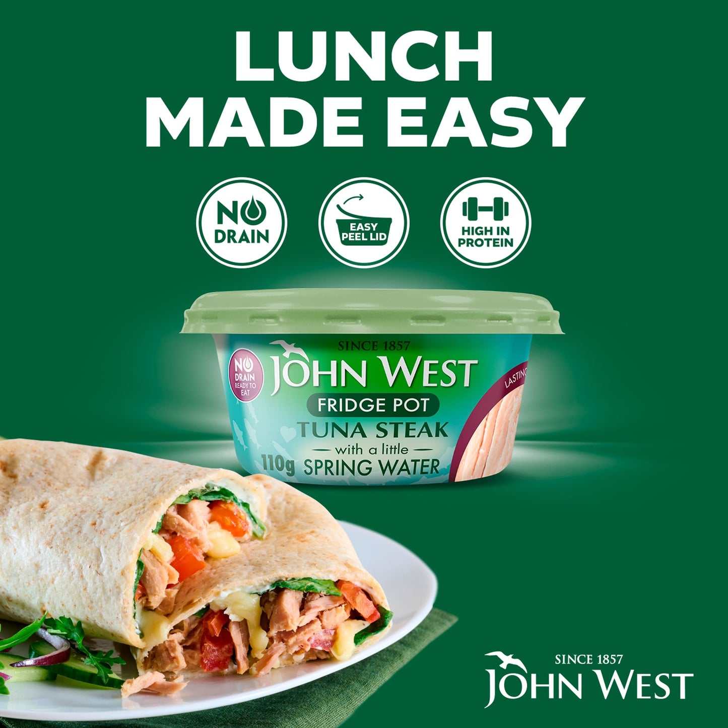 John West No Drain Fridge Pot Tuna Steak with a Little Spring Water 110g — image 3