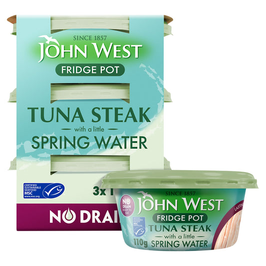 John West No Drain Fridge Pot Tuna Steak with a Little Spring Water 3x110g — image 1