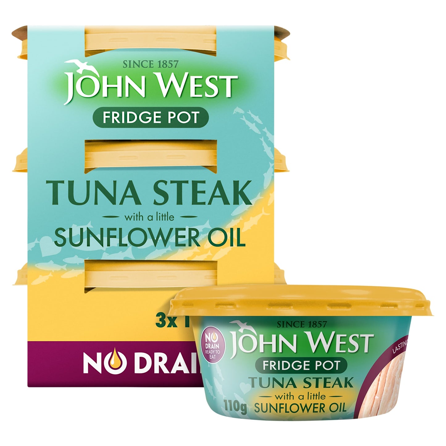 John West No Drain Fridge Pot Tuna Steak with a Little Sunflower Oil 3x110g — image 1