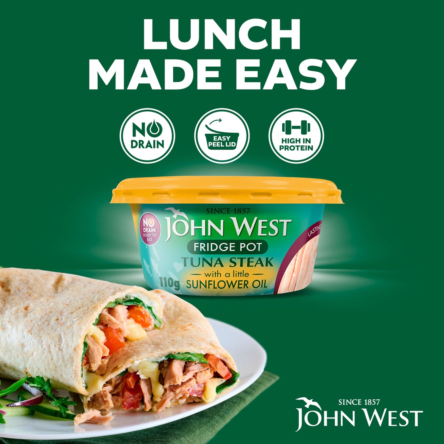 John West No Drain Fridge Pot Tuna Steak with a Little Sunflower Oil 3x110g — image 3