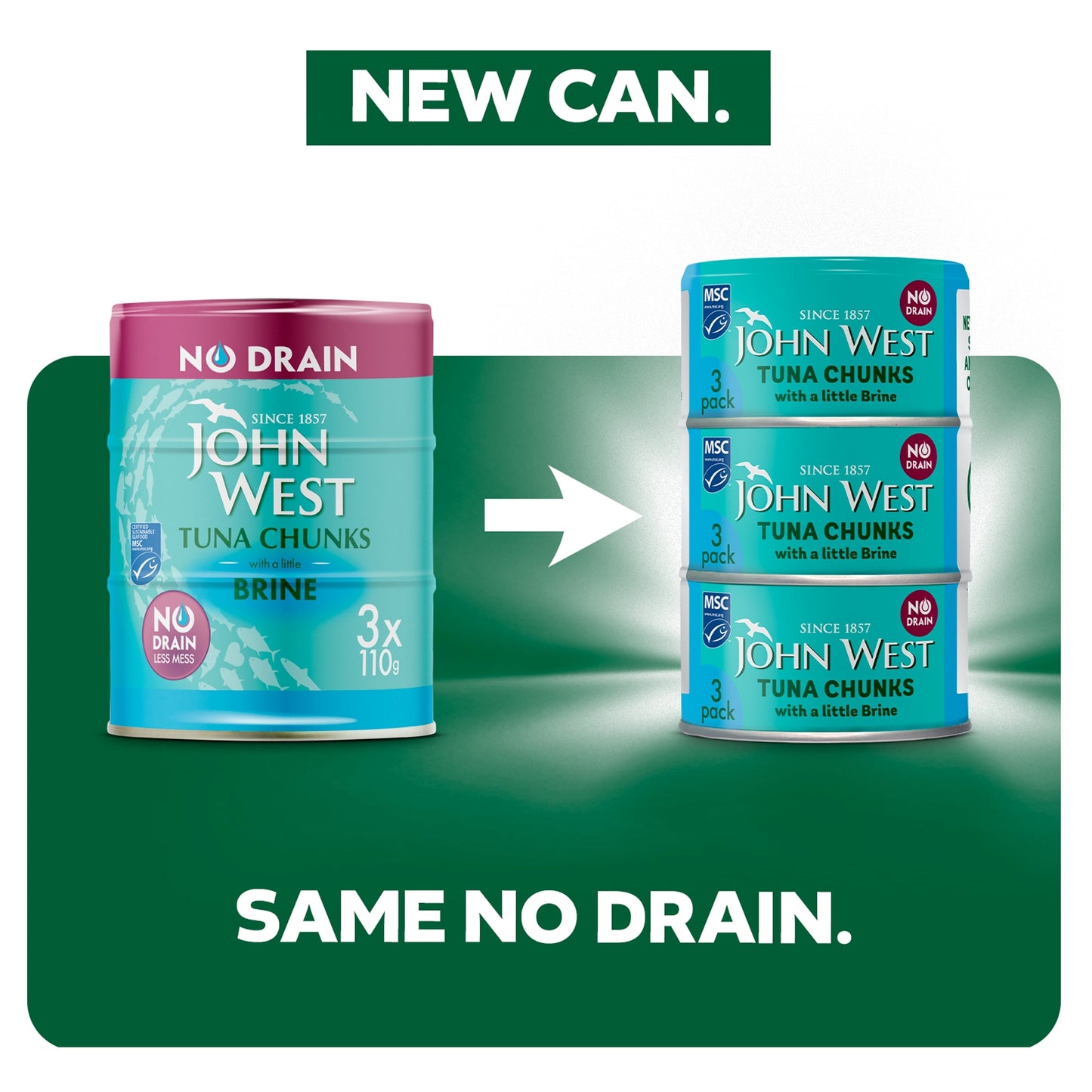 John West No Drain Tuna Chunks with a Little Brine MSC 3x100g — image 2
