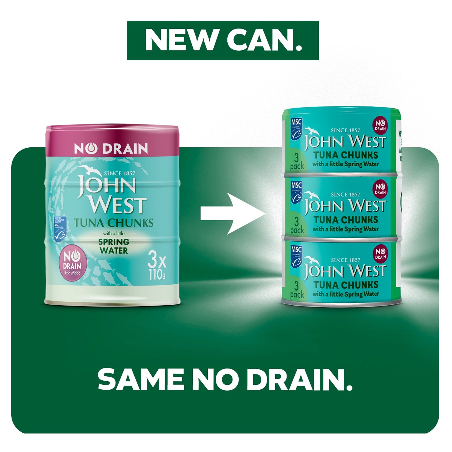 John West No Drain Tuna Chunks with a Little Spring Water MSC 3x100g — image 2