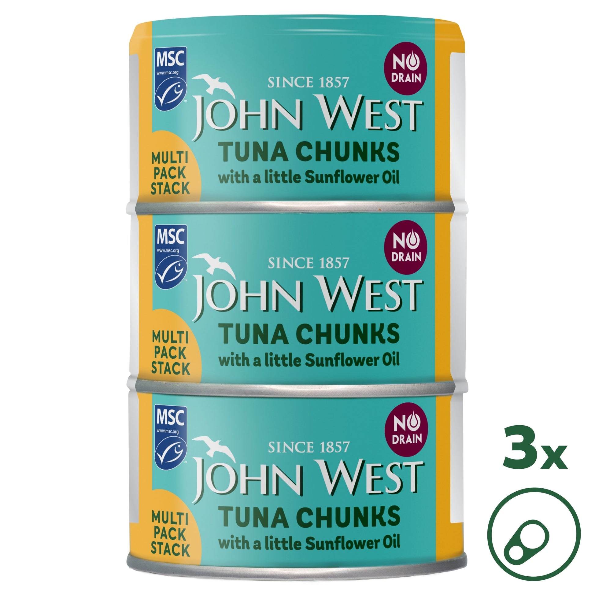 John West No Drain Tuna Chunks with a Little Sunflower Oil MSC 3x100g — image 1