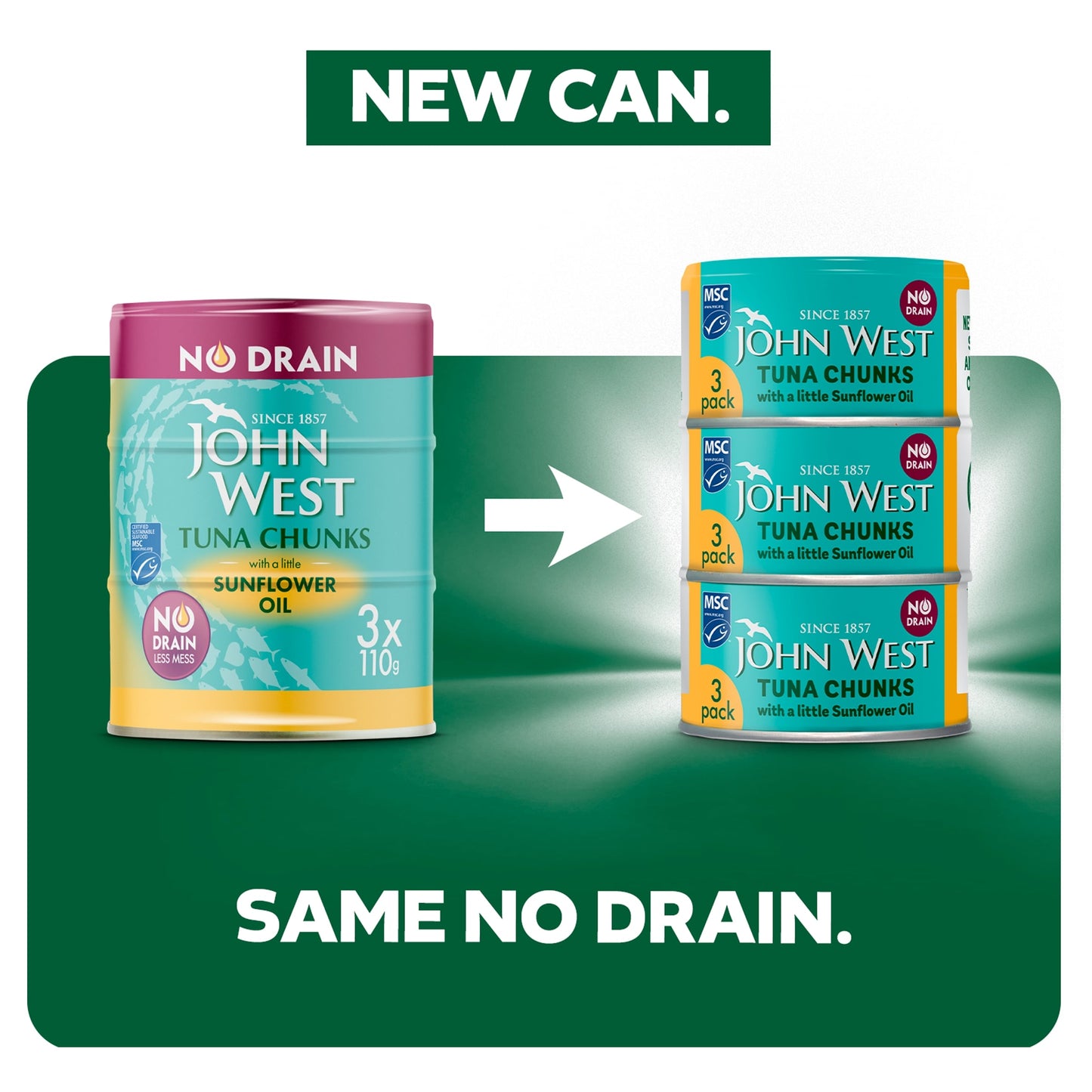 John West No Drain Tuna Chunks with a Little Sunflower Oil MSC 3x100g — image 2