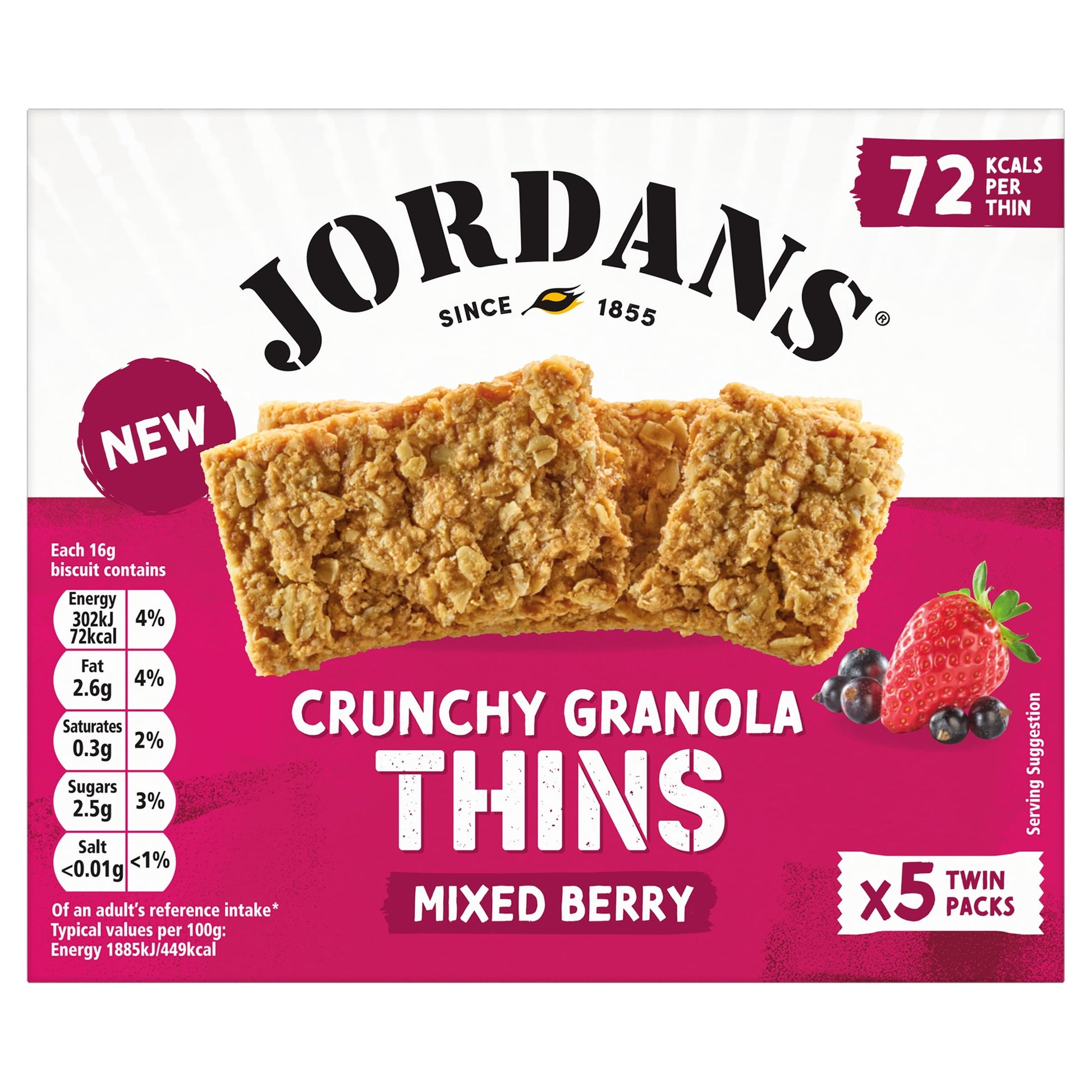 Jordans Granola Thins Mixed Berry Oat Cereal Snack Bars 160g — image 1