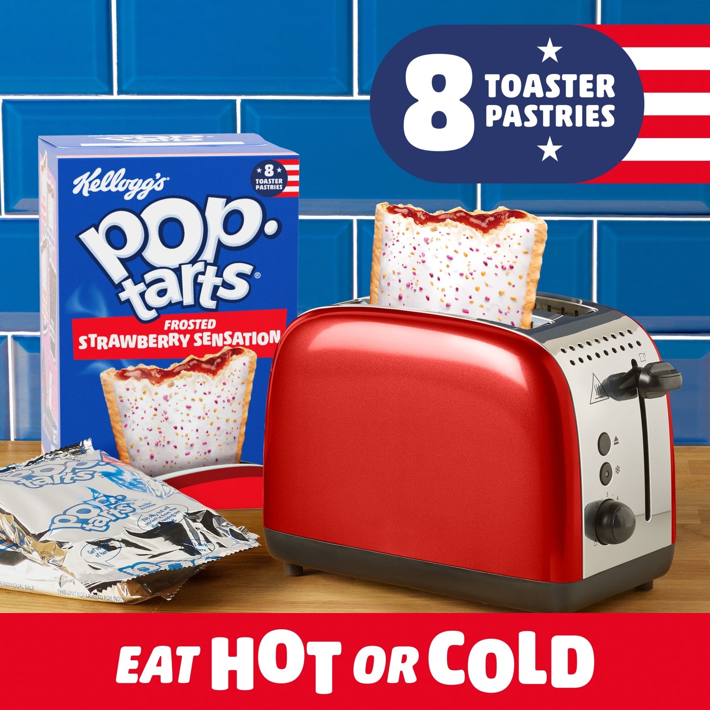 Kellogg's Pop Tarts Strawberry Sensation Pastry Snacks 8x48g — image 2