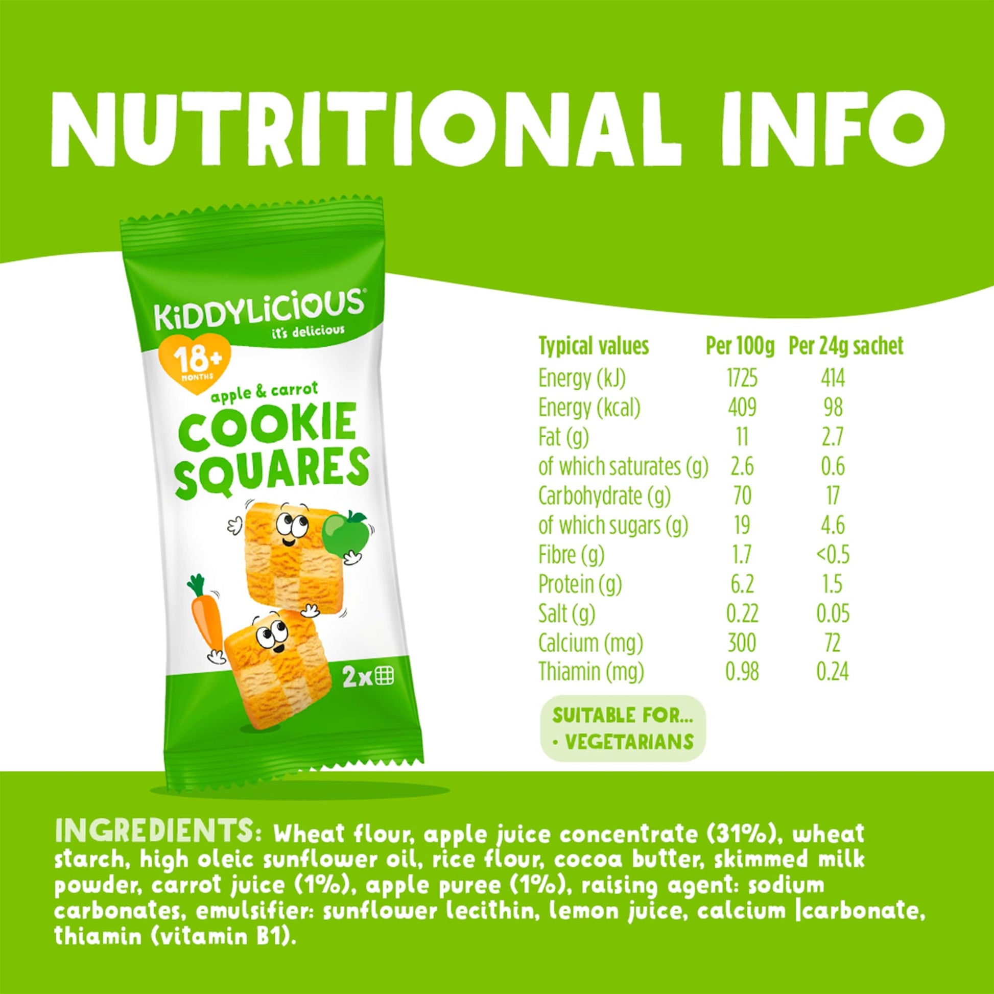 Kiddylicious Apple & Carrot Cookie Squares 6x24g — image 3
